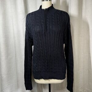 Slazenger Golf‎ Collection Navy Blue 1/4 Zip Cable Knit Pullover Sweater Large